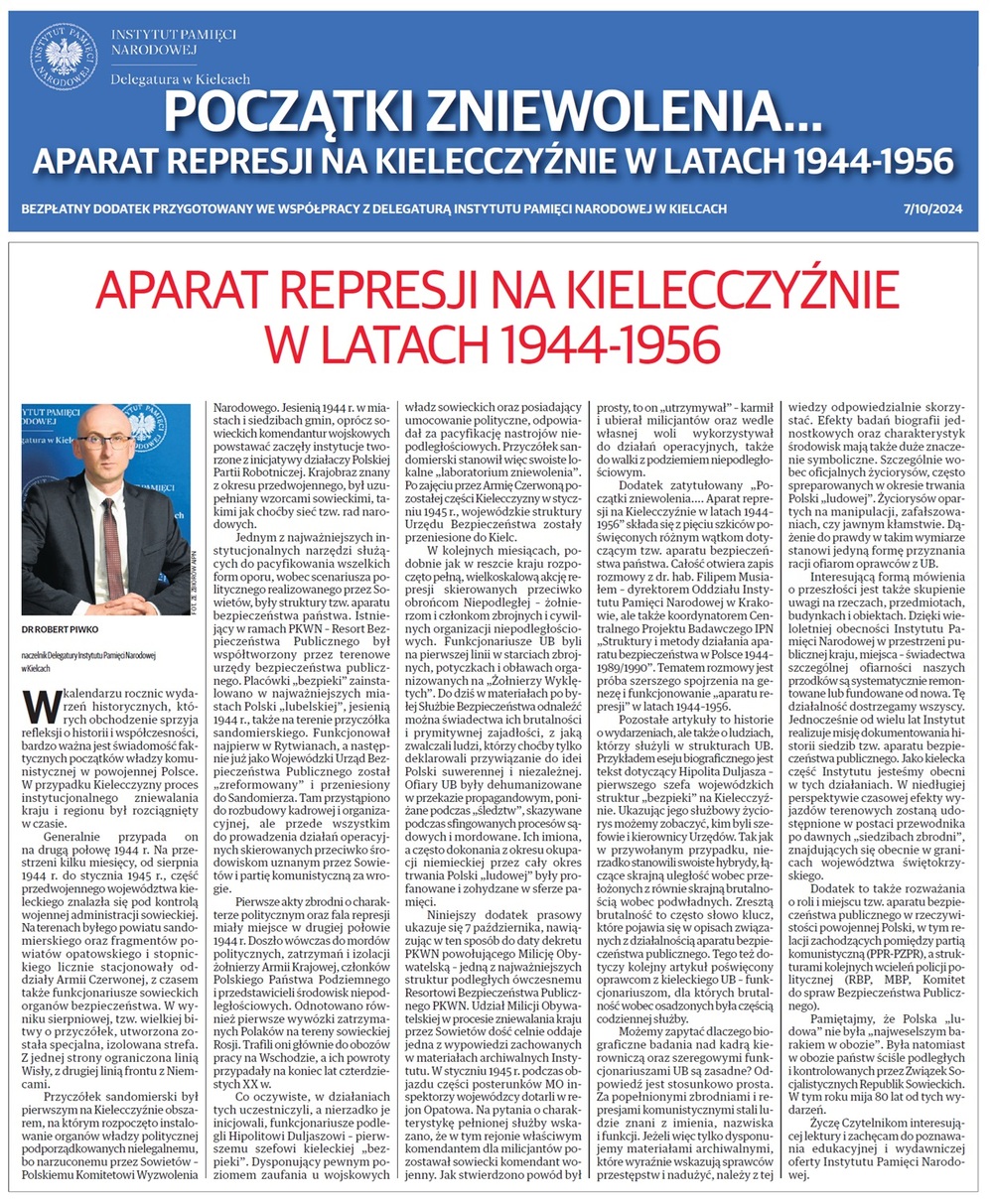 Początki zniewolenia... Aparat represji na Kielecczyźnie w latach 1944-1956 – dodatek prasowy [PDF]