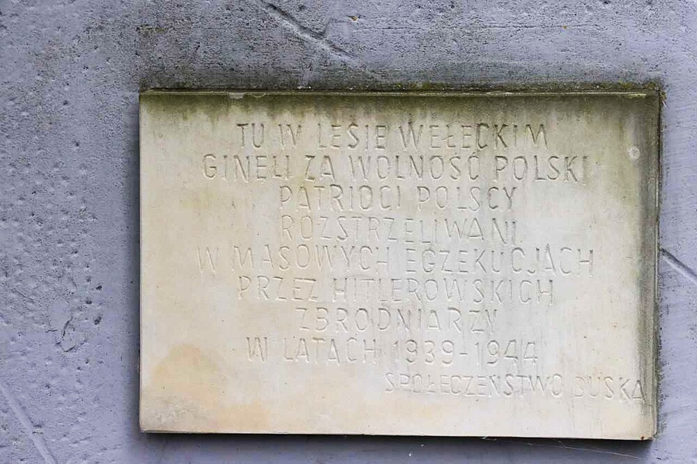 Tablica na pomniku w Lesie Wełeckim. Fot. IPN Kielce