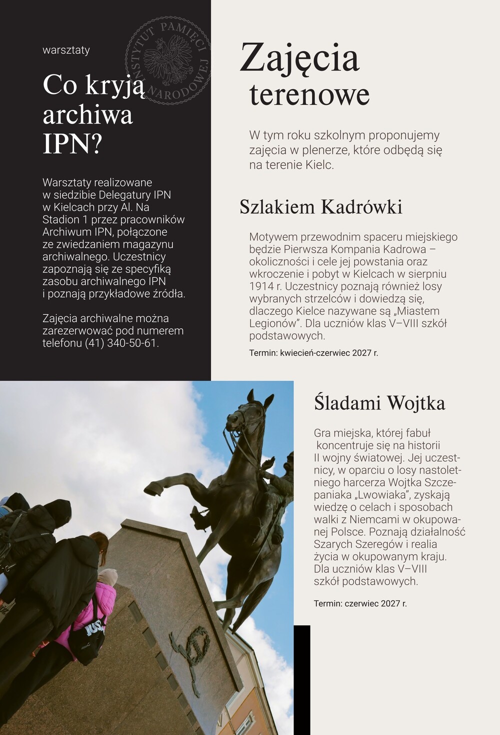 Broszura z ofertą edukacyjną Delegatury Instytutu Pamięci Narodowej w Kielcach na rok szkolny 2026/2027